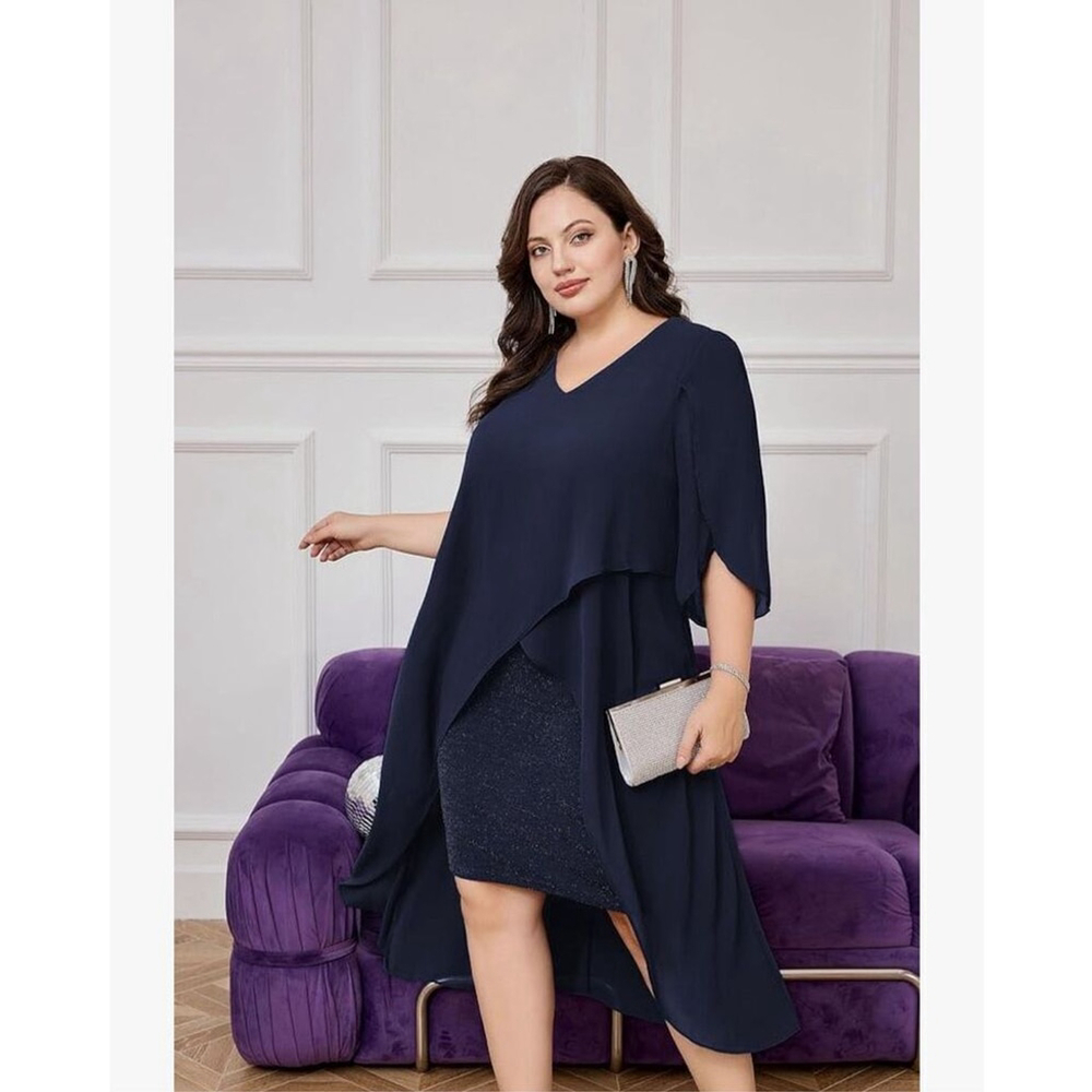 NEW Hanna Nikole Plus Size Chiffon Cocktail Dress 3/4 Sleeve 14